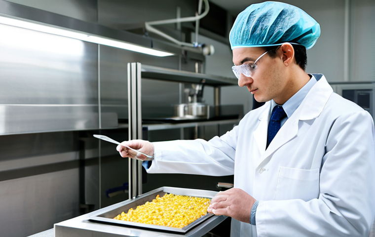 A diligent male food safety professional in a crisp, modest lab coat over a professional business shirt, standing confidently in a clean, state-of-the-art food testing laboratory. He holds a well-maintained "Food Hygiene Supervisor Certificate" in one hand, looking thoughtfully at it, while the other hand rests on a high-tech lab equipment. The background features sterile stainless steel surfaces and various scientific instruments, subtly implying advanced food safety analysis. The lighting is bright and professional. Fully clothed, appropriate attire, professional dress, safe for work, appropriate content, perfect anatomy, correct proportions, natural pose, well-formed hands, proper finger count, natural body proportions, professional photography, high quality, studio lighting.