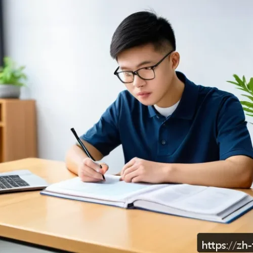 식품위생사 자격증 독학 방법 - A modern Chinese study room scene featuring a young adult studying diligently for the Food Safety Su...