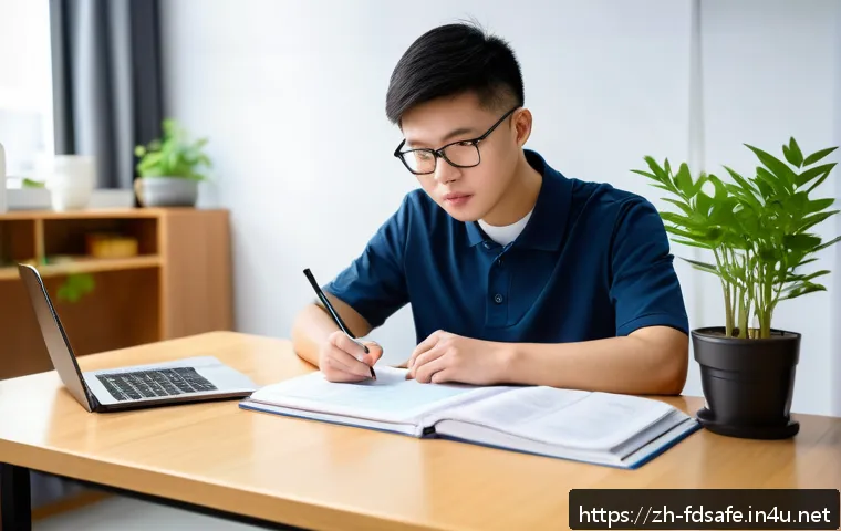 식품위생사 자격증 독학 방법 - A modern Chinese study room scene featuring a young adult studying diligently for the Food Safety Su...